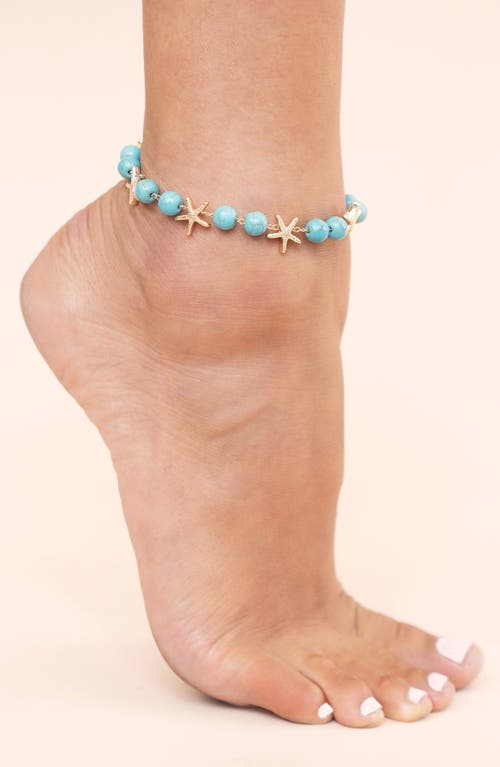 Ettika Starfish And Turquoise Linked Anklet In Turquoise