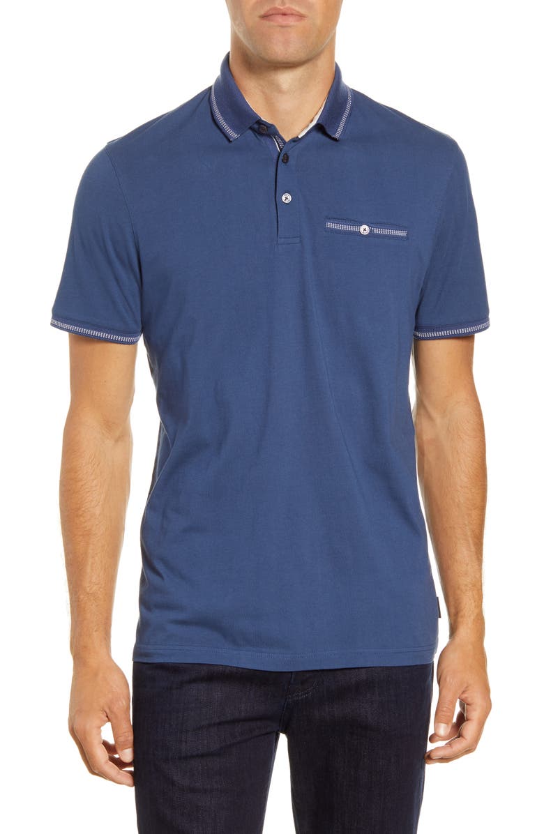 TED BAKER LONDON Tortila Slim Fit Tipped Pocket Polo, Main, color, MID-BLUE