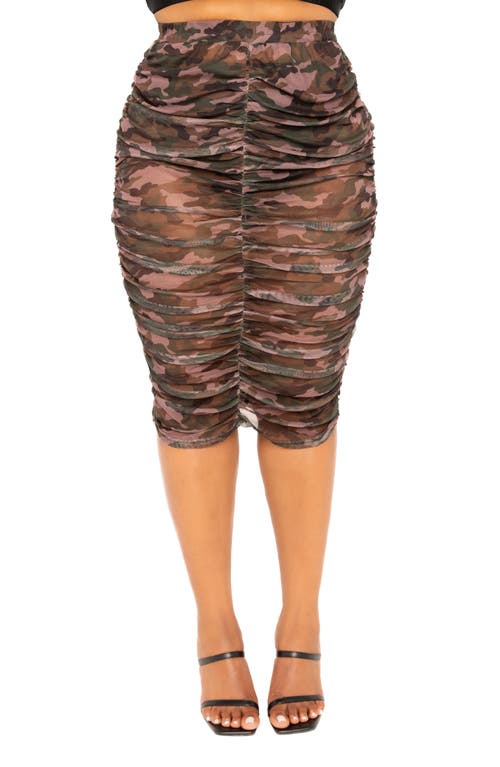 Shop Buxom Couture Camo Semisheer Mesh Button-up Shirt & Body-con Skirt In Green Multi