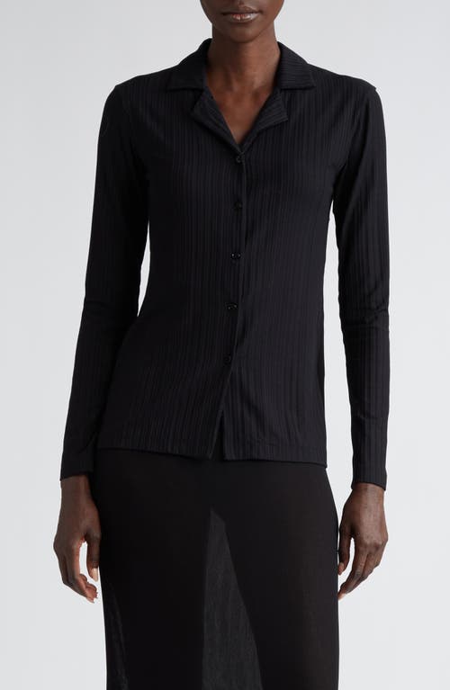 Rib Jersey Button-Up Shirt in Black