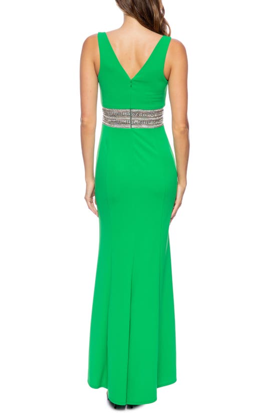 Shop Marina Bead Waist Detail Sleeveless Gown In Green