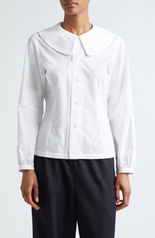 Peter Pan Collar Cotton Button-Up Shirt in White