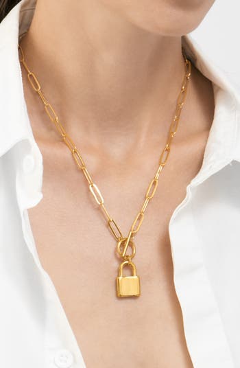 14k Gold Filled Lock Necklace Toggle Clasp Necklace Lock 