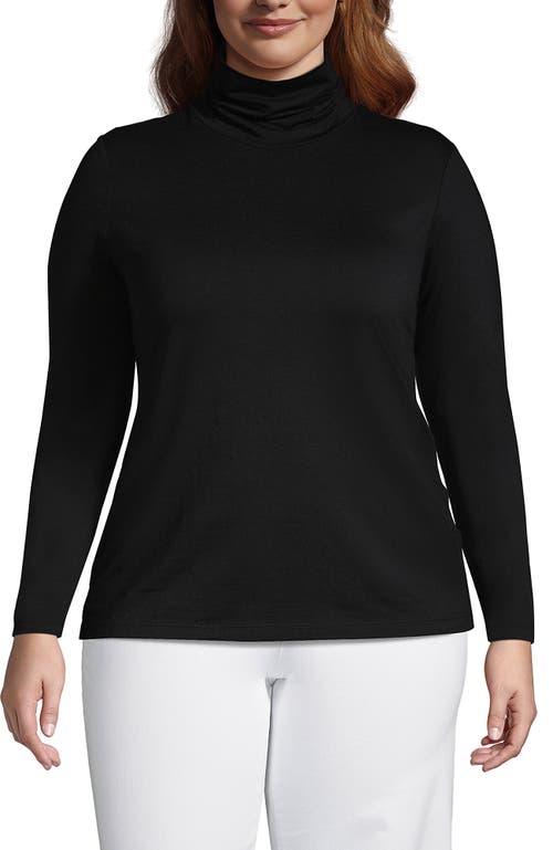 Shop Lands' End Plus Size Lightweight Jersey Skimming Long Sleeve Turtleneck In Black