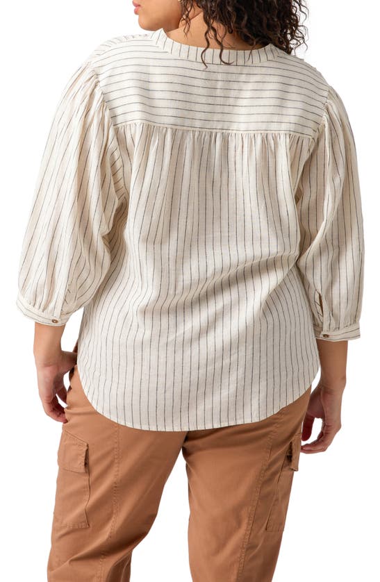 Shop Sanctuary Pinstripe Linen Blend Button-up Shirt In Birch Stri