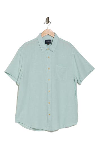 Lucky Brand Short Sleeve Cotton Blend Button-up Shirt In Green