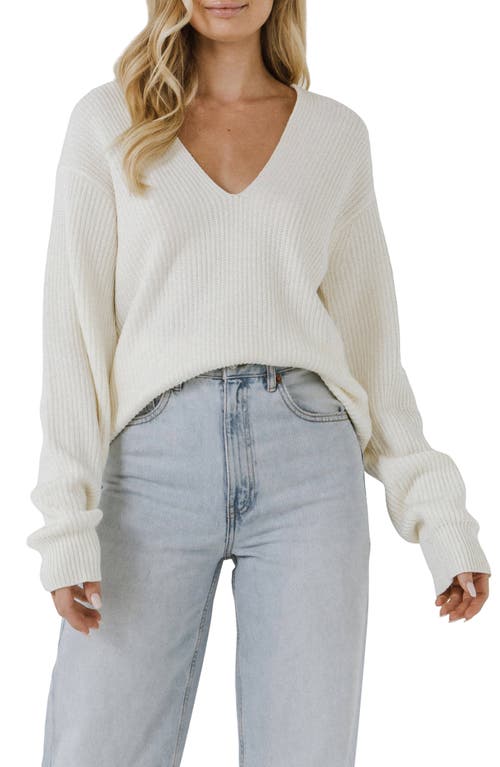 Endless Rose Oversize Deep-V Sweater in Cream