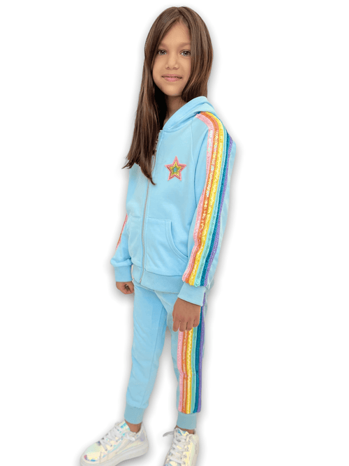 Shop Lola + The Boys Baby Blue Rainbow Sequin Joggers Set