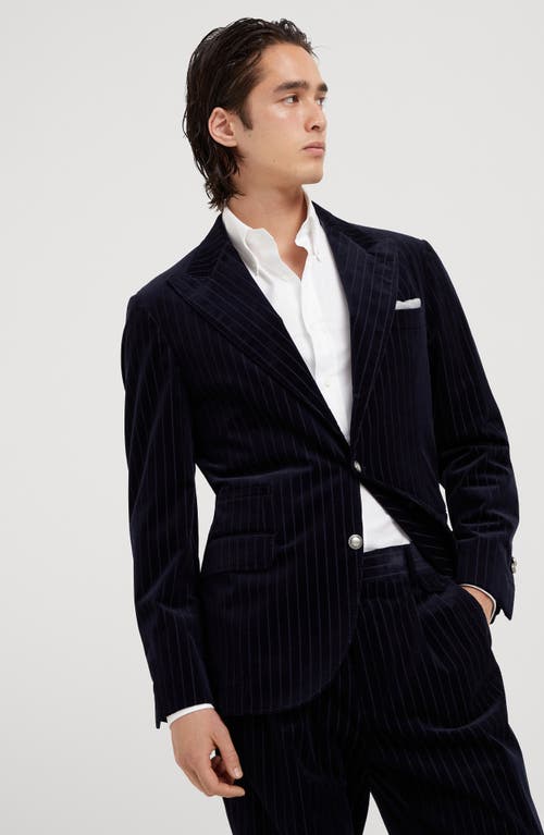 Shop Brunello Cucinelli Chalk Stripe Unconstructed Blazer In Navy Blue