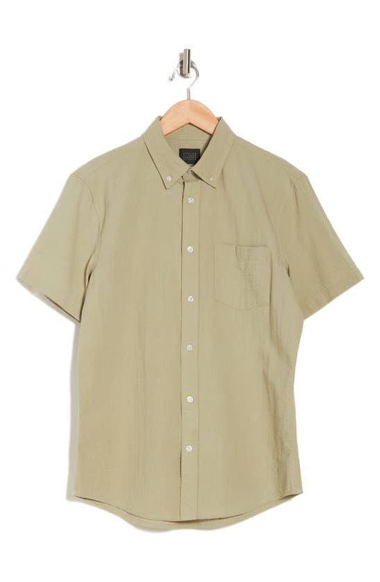 Shop 14th & Union Short Sleeve Seersucker Button-down Shirt In Green Clay