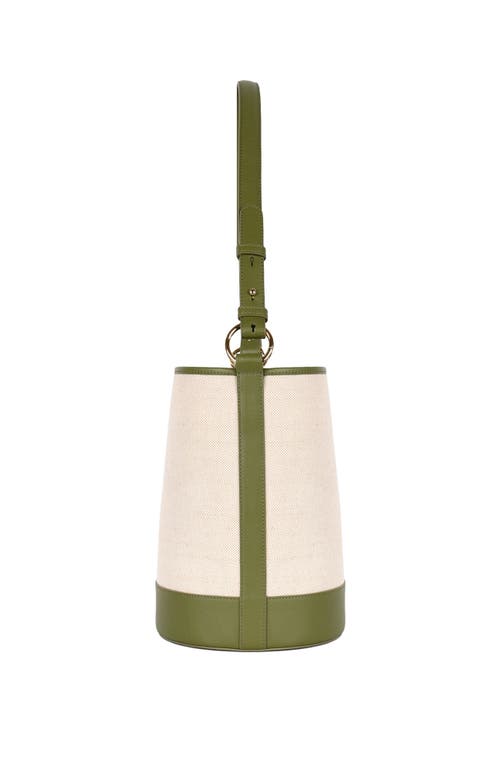 Shop Hyer Goods Canvas And Upcycled Leather Convertible Bucket Bag In Olive