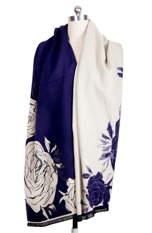 Saachi Floral Reversible Scarf In Navy/cream