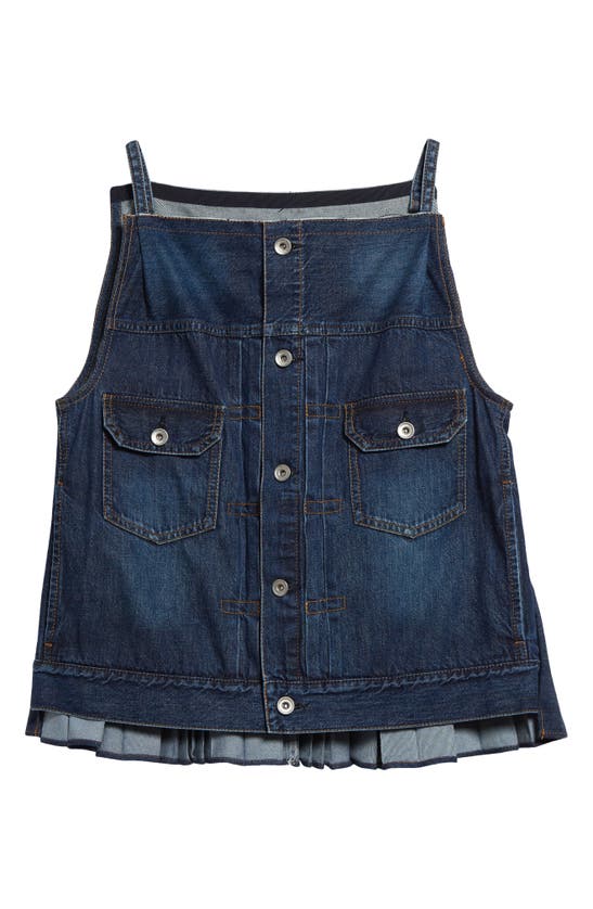 Shop Sacai Pleated Button-up Denim Top In Blue