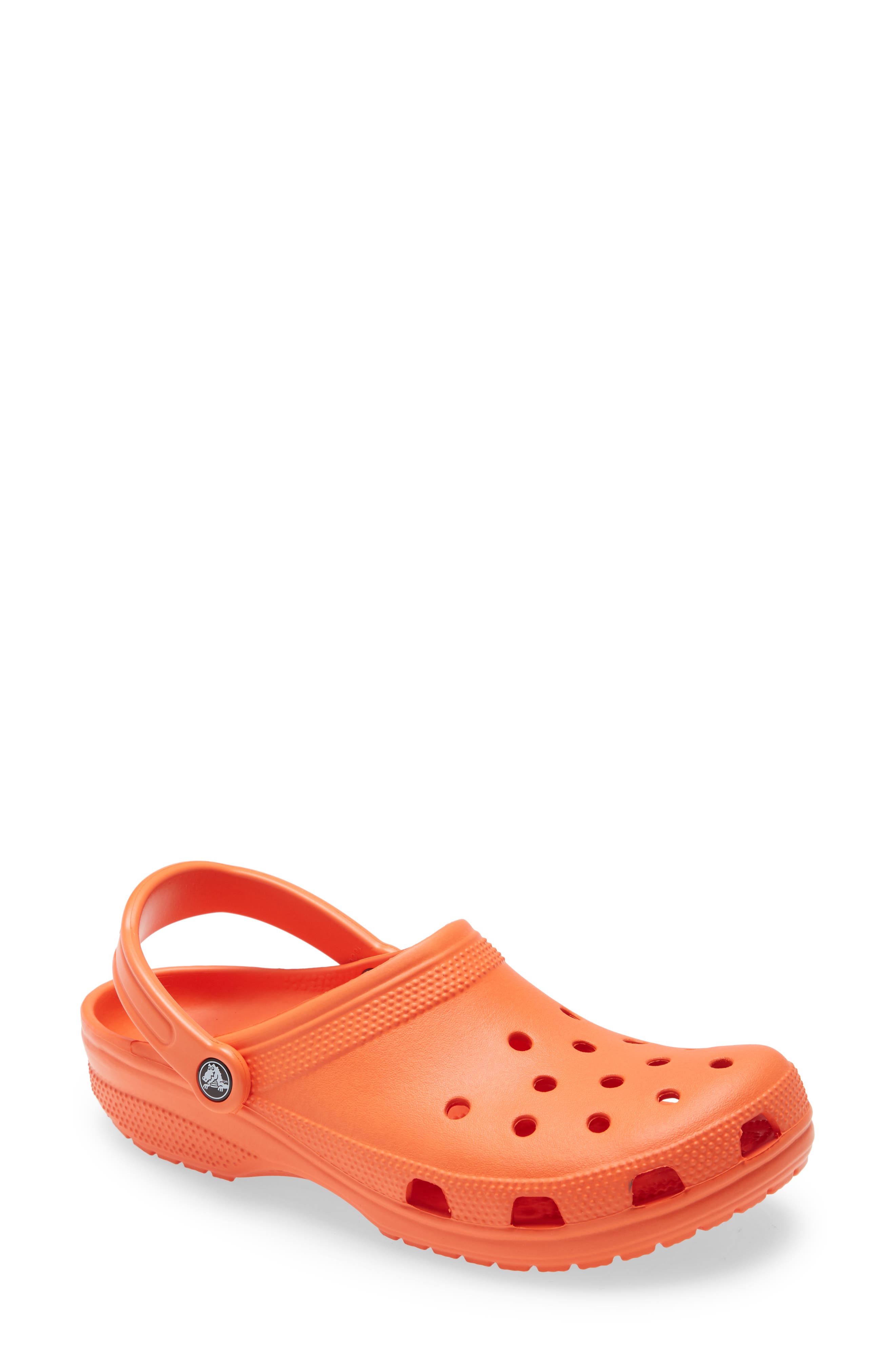 white and orange crocs