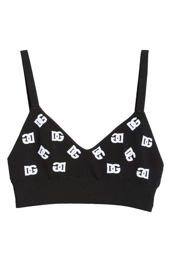 Shop Dolce & Gabbana Logo Monogram Bralette Crop Top In Nero/ Bianco