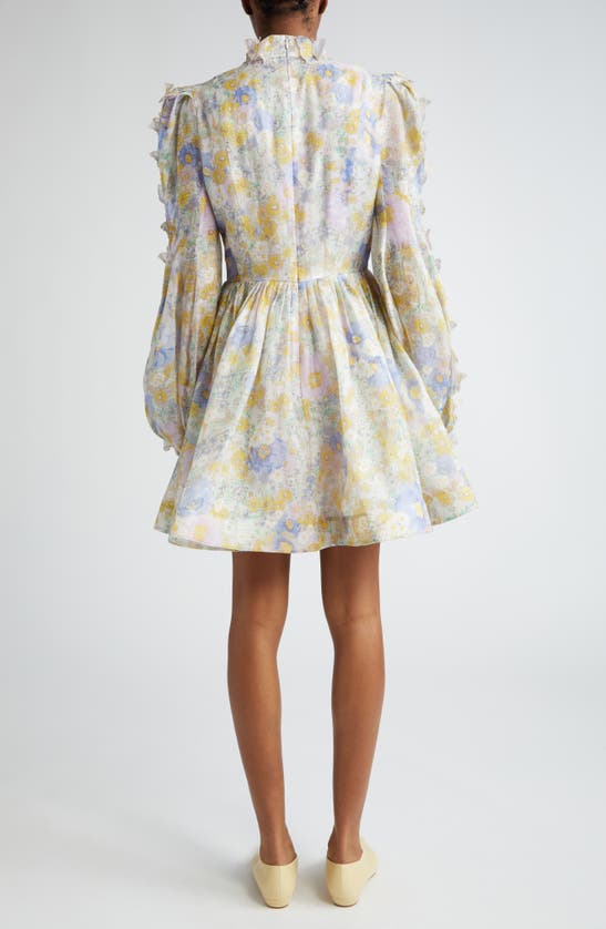 Shop Zimmermann Butterfly Embellished Long Sleeve Linen & Silk Minidress In Blue Meadow