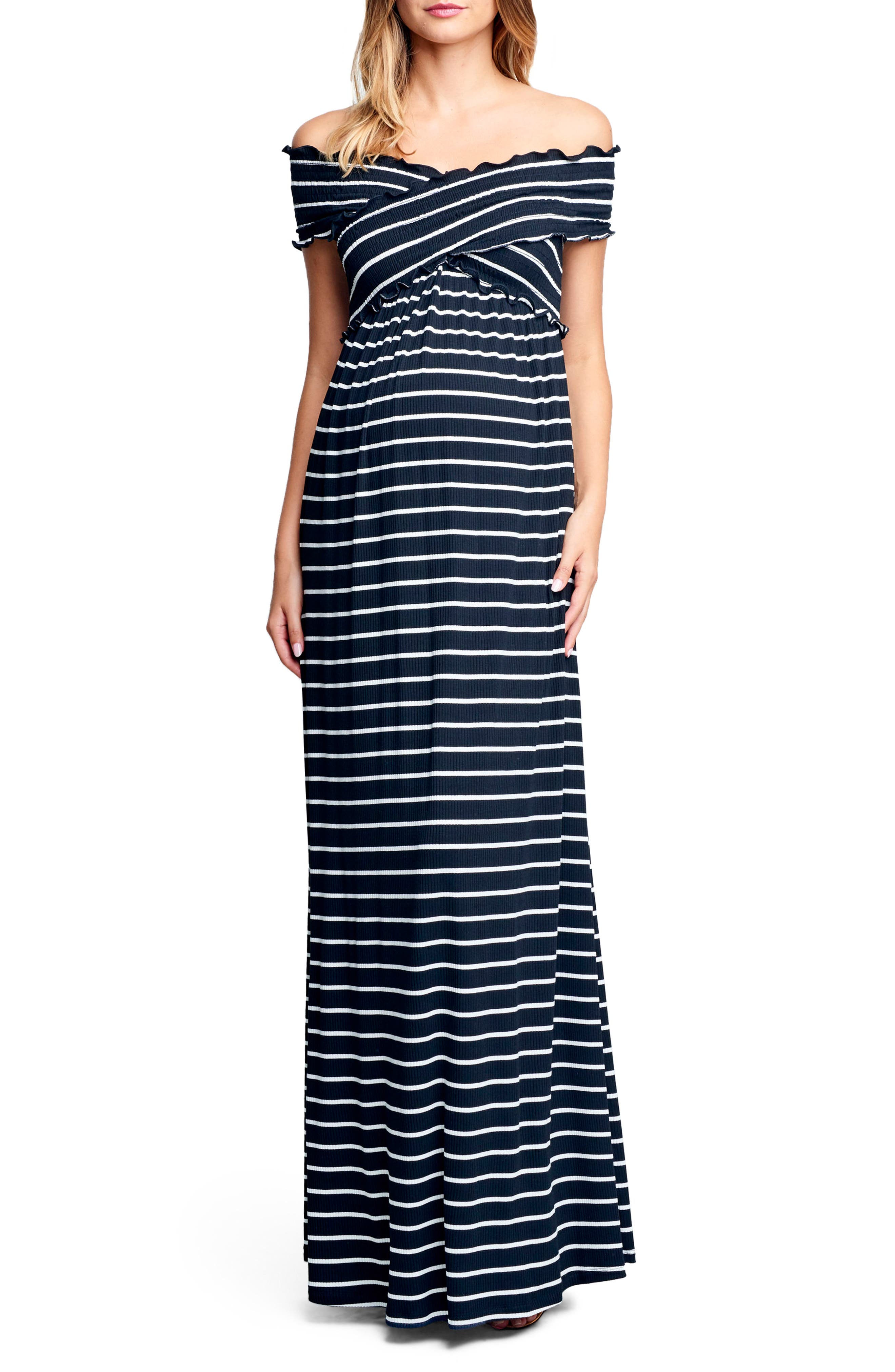Maternal America Crisscross Off The Shoulder Maxi Maternity Dress