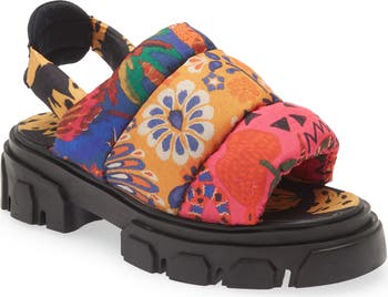 FARM Rio Mixed Print Floral Puffy Platform Slingback Sandal | Nordstromrack