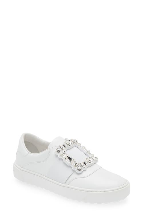 Very Vivier Crystal Buckle Slip-On Sneaker in White