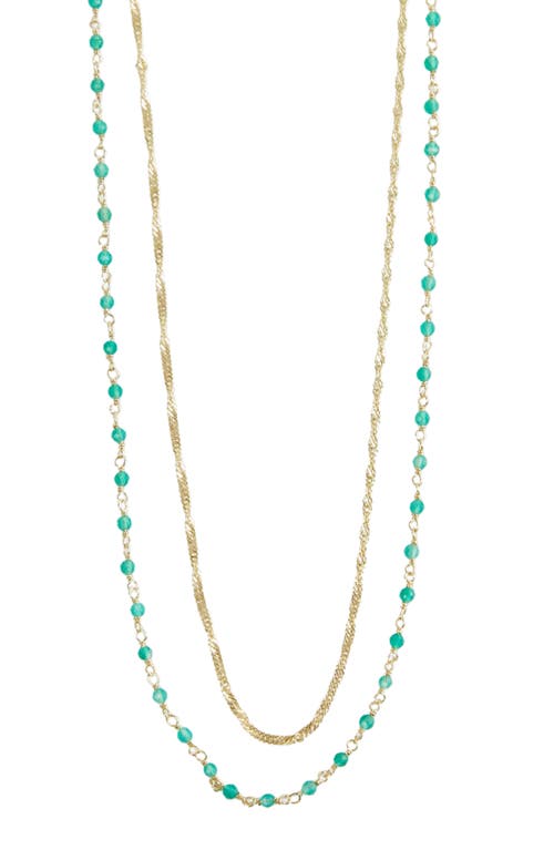 Green Onyx Layered Chain Necklace in Gold