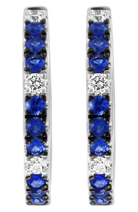 14K White Gold Diamond & Sapphire Huggie Hoop Earrings - 0.29ct.