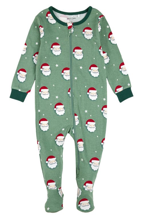 Petit Lem Kids'  Jolly Old Elf Holiday Print Cotton Footed One-piece Pajamas In Green