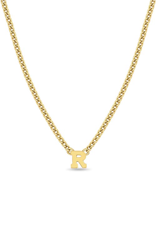 Zoë Chicco Curb Chain Initial Pendant Necklace in Yellow Gold-R at Nordstrom, Size 16