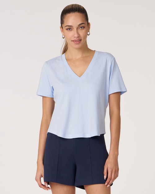 Rebody Active Rebody Essentials V Neck Short Sleeve Top In Baby Blue