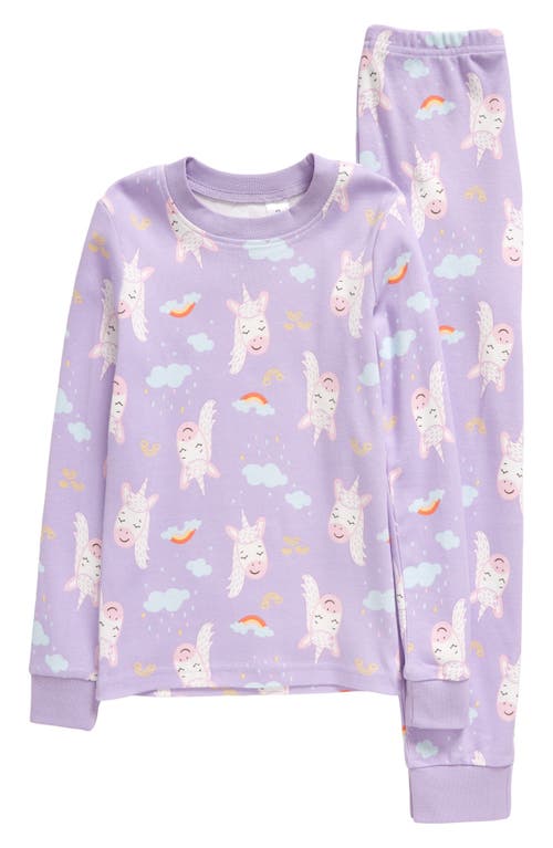 Nordstrom x Slumberkins Kids' Print Fitted Two-Piece Pajamas in Purple Betta Unicorn Clouds