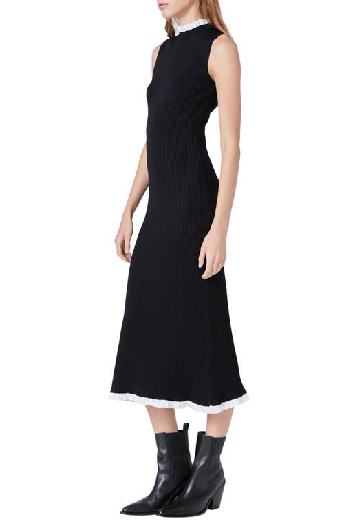 Endless Rose Ruffle Trim Rib Midi Dress In Black