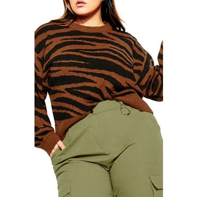 Plus Size City Chic Sassy Tiger Sweater, Orange