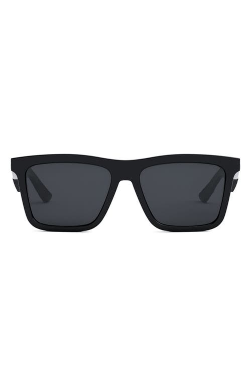 'DiorB27 S1I 56mm Rectangular Sunglasses in Shiny Black /Smoke at Nordstrom