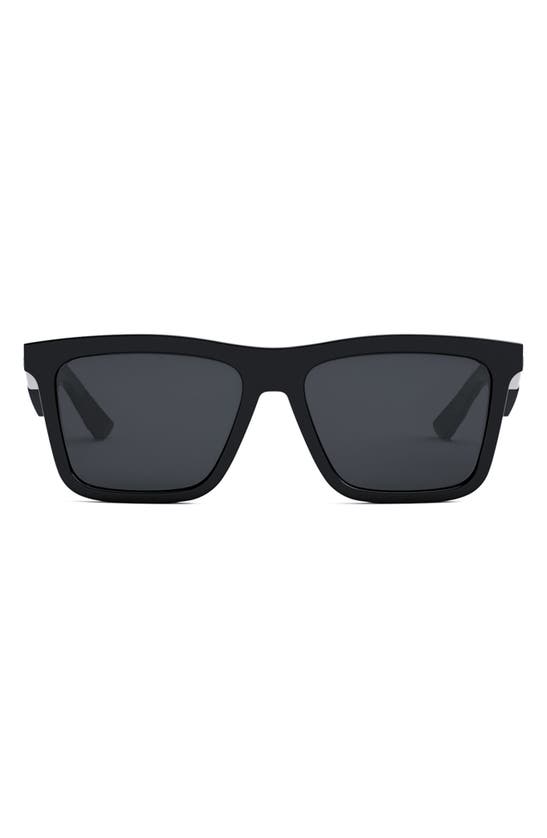 Dior 'b27 S1i 56mm Geometric Sunglasses In Shiny Black / Smoke