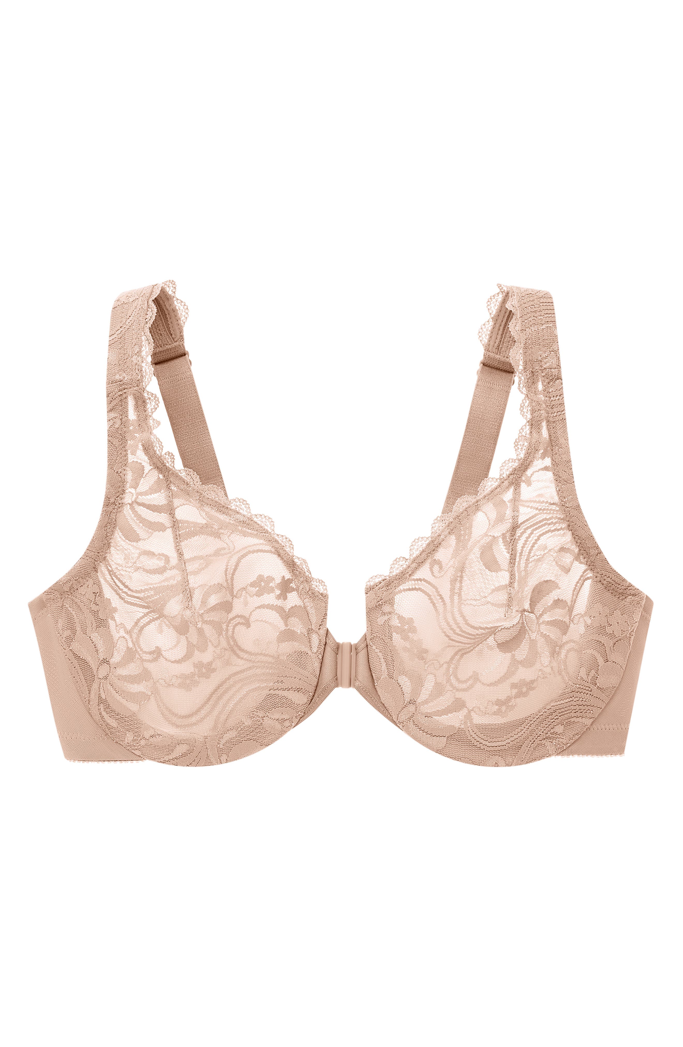 Glamorise WonderWire Front Close Stretch Lace Underwire Bra in Cafe