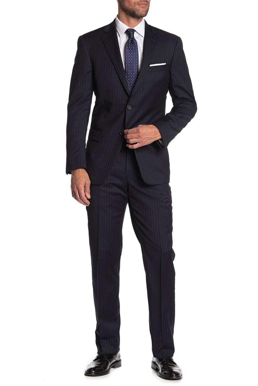 Hart Schaffner Marx Navy Pinstriped Two Button Notch Lapel Wool