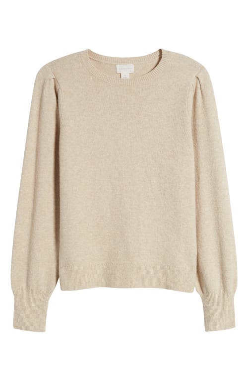 Shop Caslonr Caslon(r) Puff Sleeve Cotton Blend Crewneck Sweater In Tan Doeskin Heather