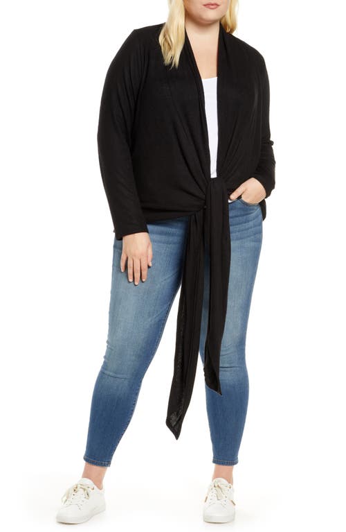Loveappella Multi Wear Tie Front Draped Cardigan In Black