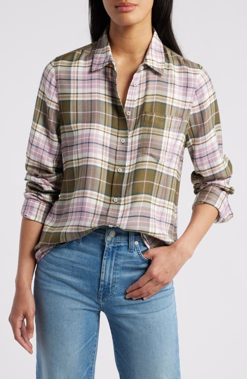 Shop Caslonr Caslon(r) Plaid Flannel Button-up Shirt In Olive- Purple Adley Plaid