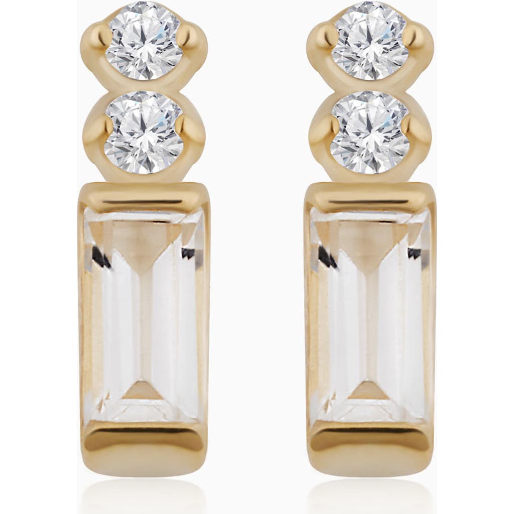 Oradina 14k Yellow Gold White Topaz Demi Fresco Studs In Yellow Gold