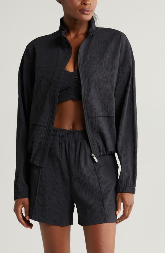 Zella Saylor Crinkle Front Zip Jacket In Black