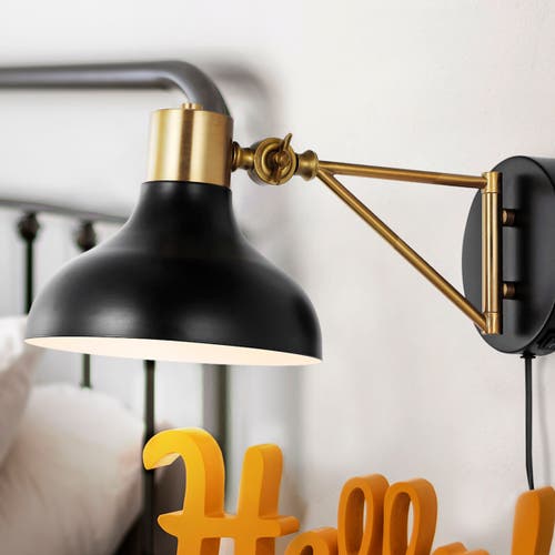 Jonathan Y Lynn Swing Arm 1-light Modern Midcentury Iron Usb Charging Port Led Sconce In Black
