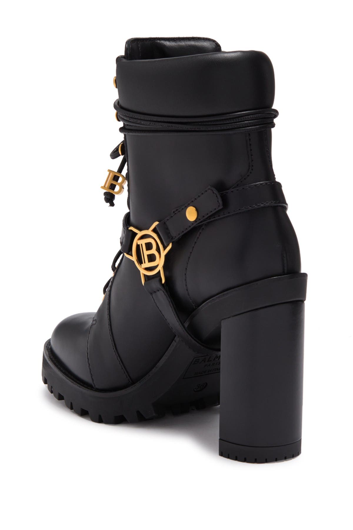 Shop Balmain Leather Heeled Combat Boot In Black