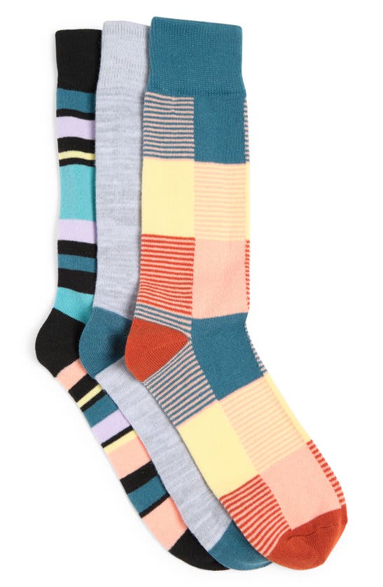 Nordstrom Rack Ultra Soft Patterned Crew Socks In Olive- Teal Colorblock Multi