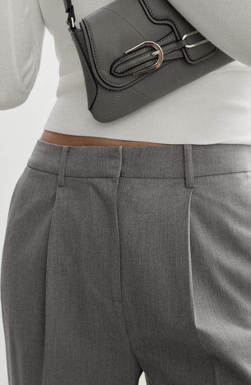 Shop Mango Pleated Straight Leg Ankle Pants In Light Heather Grey