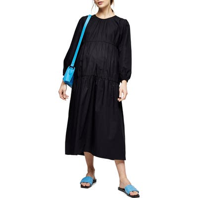 Topshop Long Sleeve Tiered Poplin Maternity Dress, US (fits like 6-8) - Black