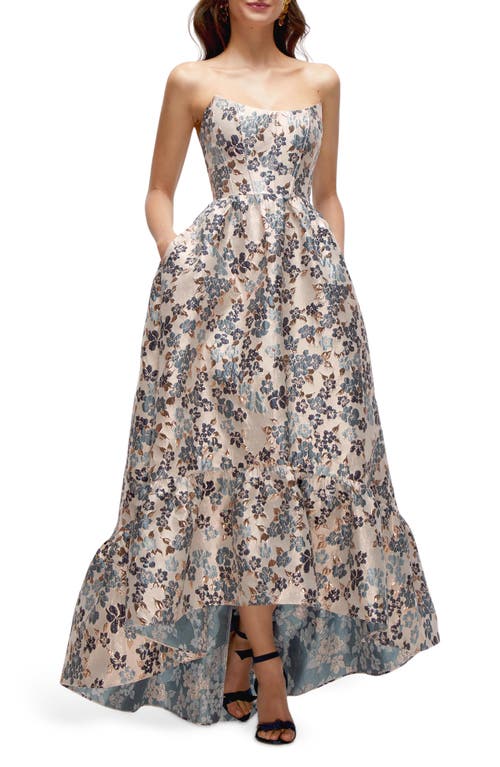 Dessy Collection Floral Brocade High-low Gown In Indigo Midnight
