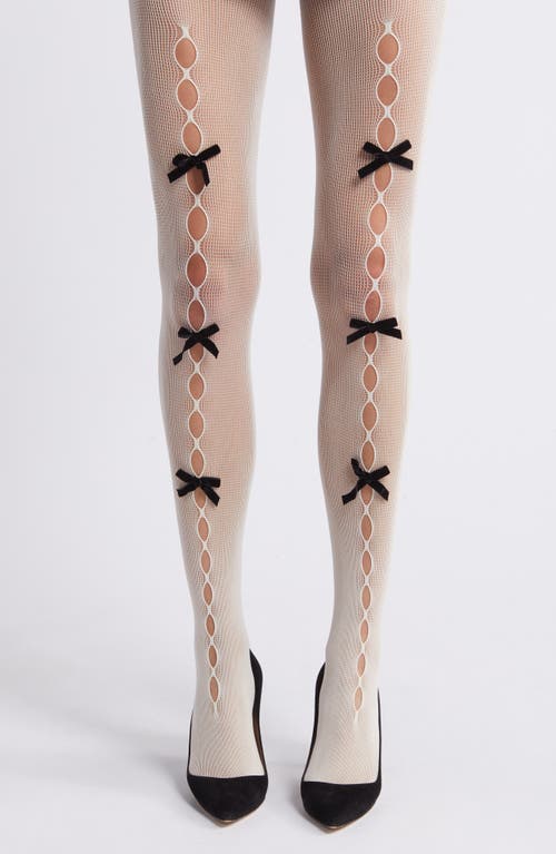 Velvet Bow Cutout Tights in White