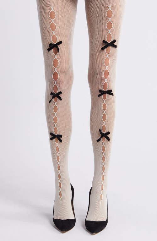 Shop High Heel Jungle Velvet Bow Cutout Tights In White