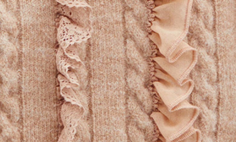 Shop Mango Ruffle Crop Cable Sweater In Pink