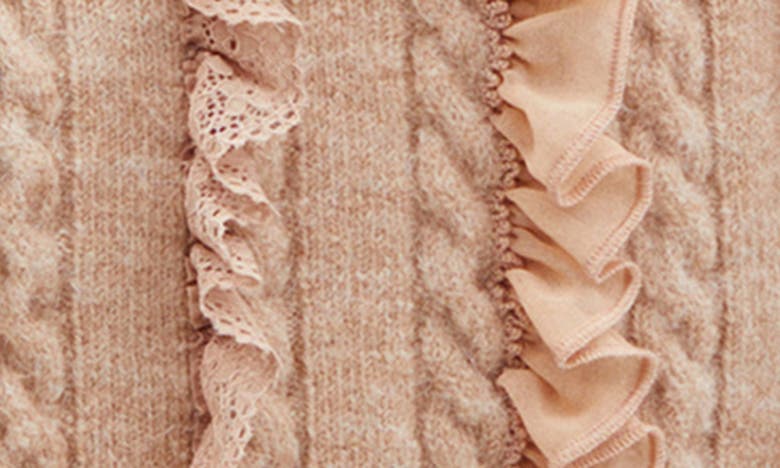 Mango Ruffle Crop Cable Sweater In Pink